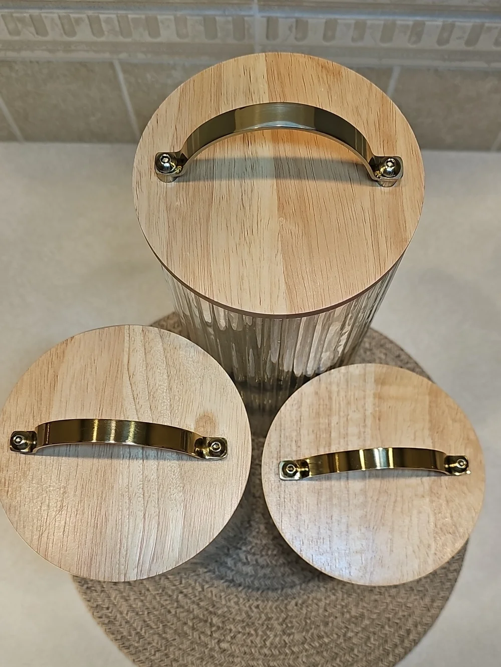 Set Of 3 Fluted Glass Storage Canisters With Wooden Lids Hearth & Hand